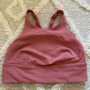 Lulu Lemon high neck longline sports bra in a dusty rose.